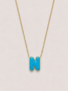 New! Preppy Colorful Blue N Monogram Letter Initial Necklace NWOT